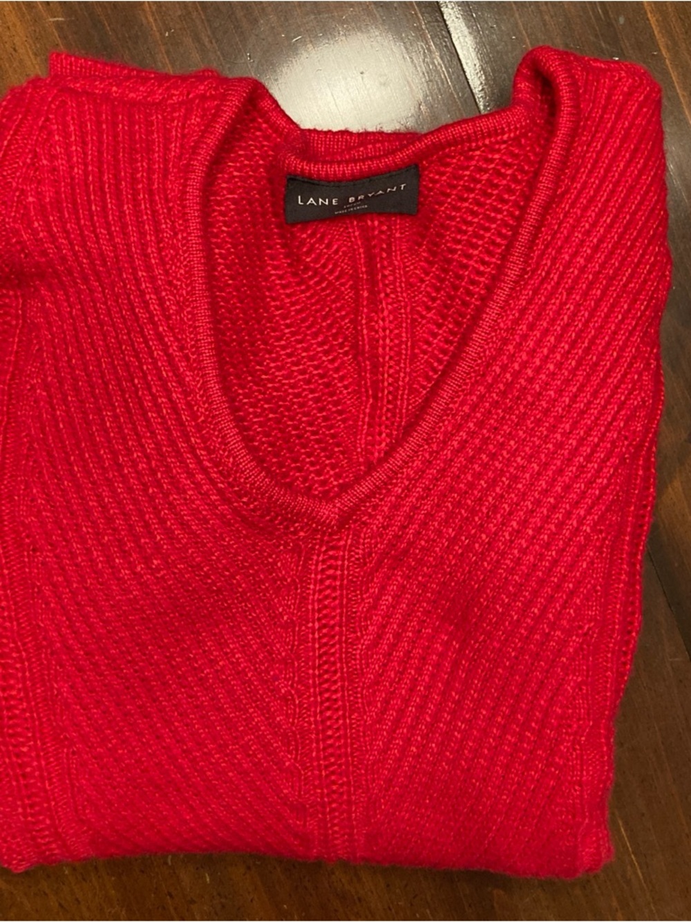 Lane Bryant Bright Red V-Neck Ribbed Sweater